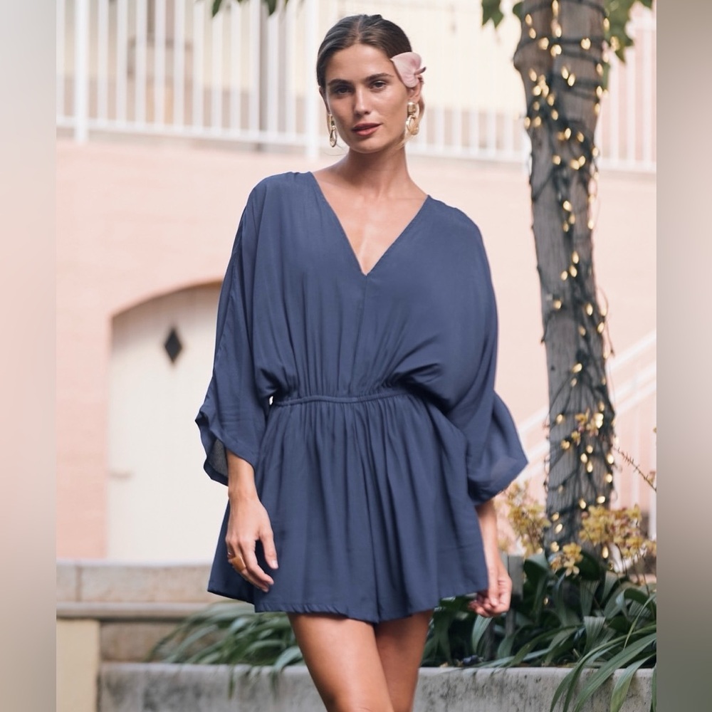 Mustard Seed Navy Blue V-Neck Romper